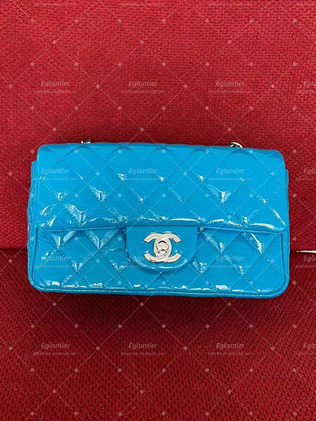 Chanel Timeless Classic flap mini rectangle patent blue