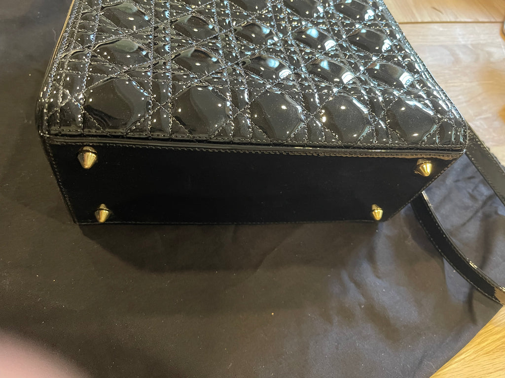 lady dior medium black gold hardware patent leather