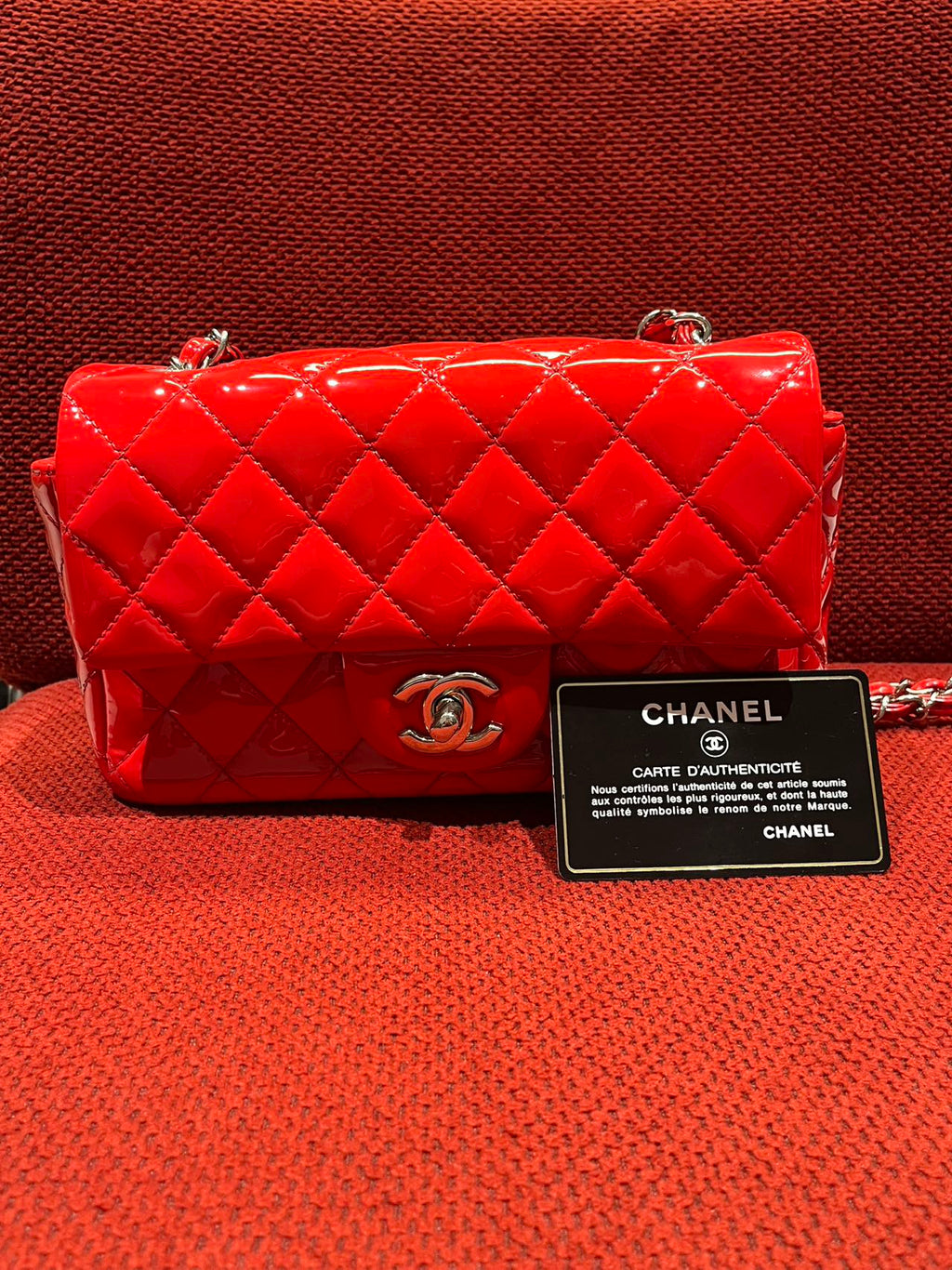 Chanel Timeless Classic flap mini rectangle patent red