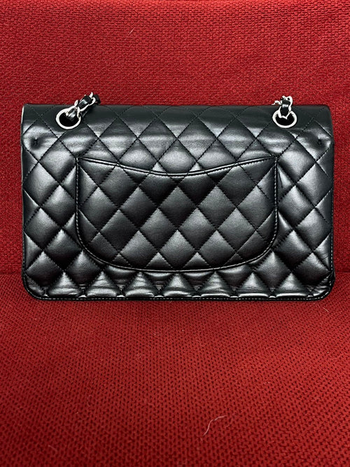 Chanel  Classic double flap bag lambskin black medium silver hardware