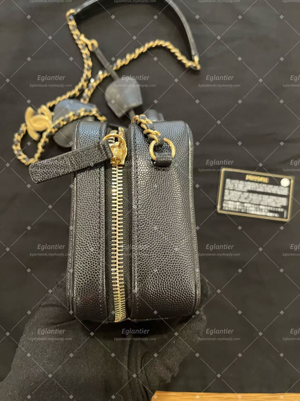 Chanel Small Quilted Vanity Case with Chain - Black with ID card