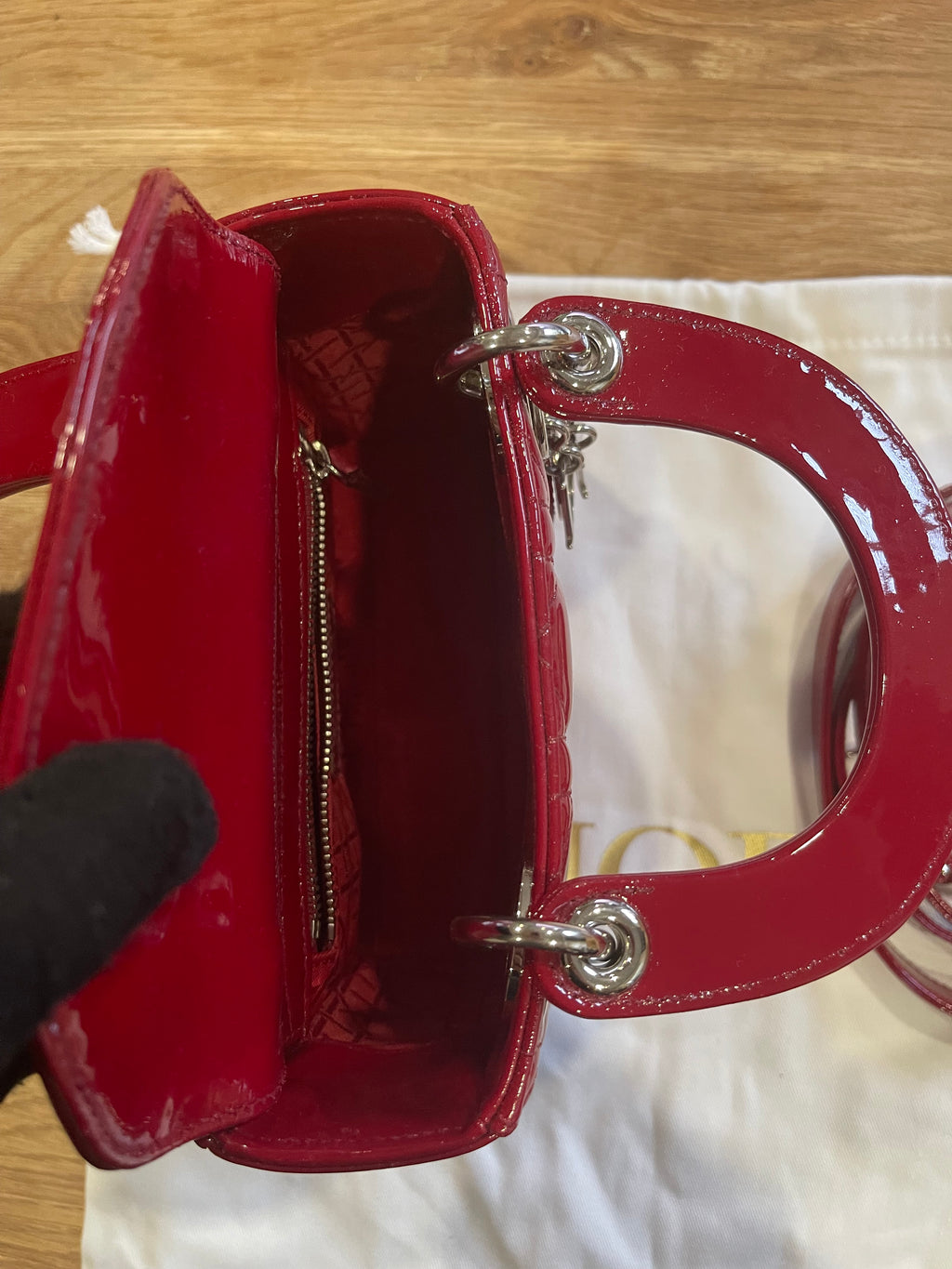 Lady dior mini red patent leather