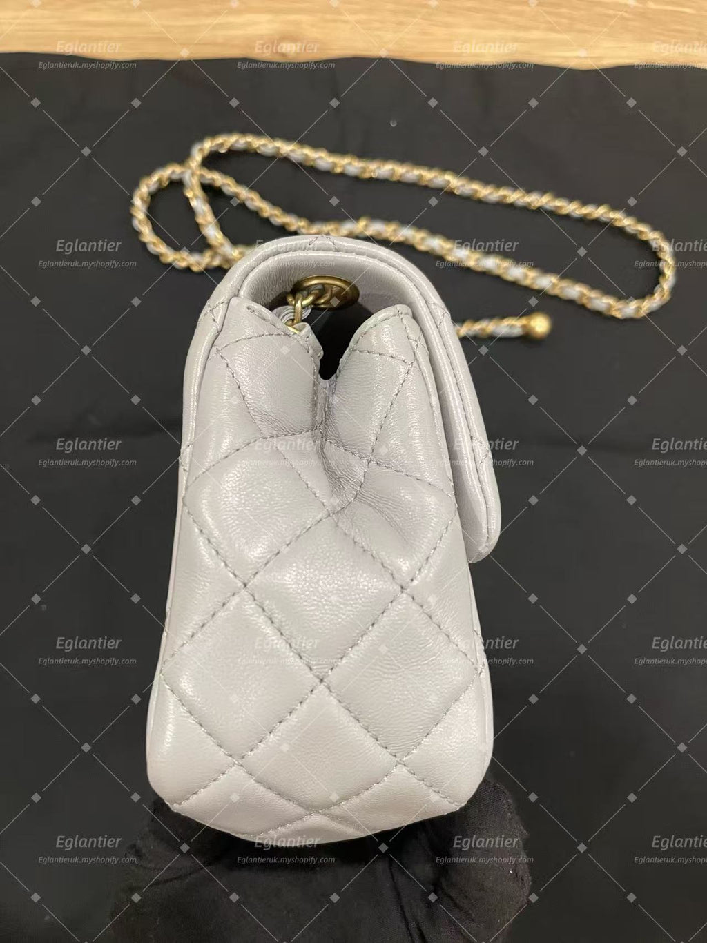 Chanel Timeless flap mini square with pearl lambskin grey GHW