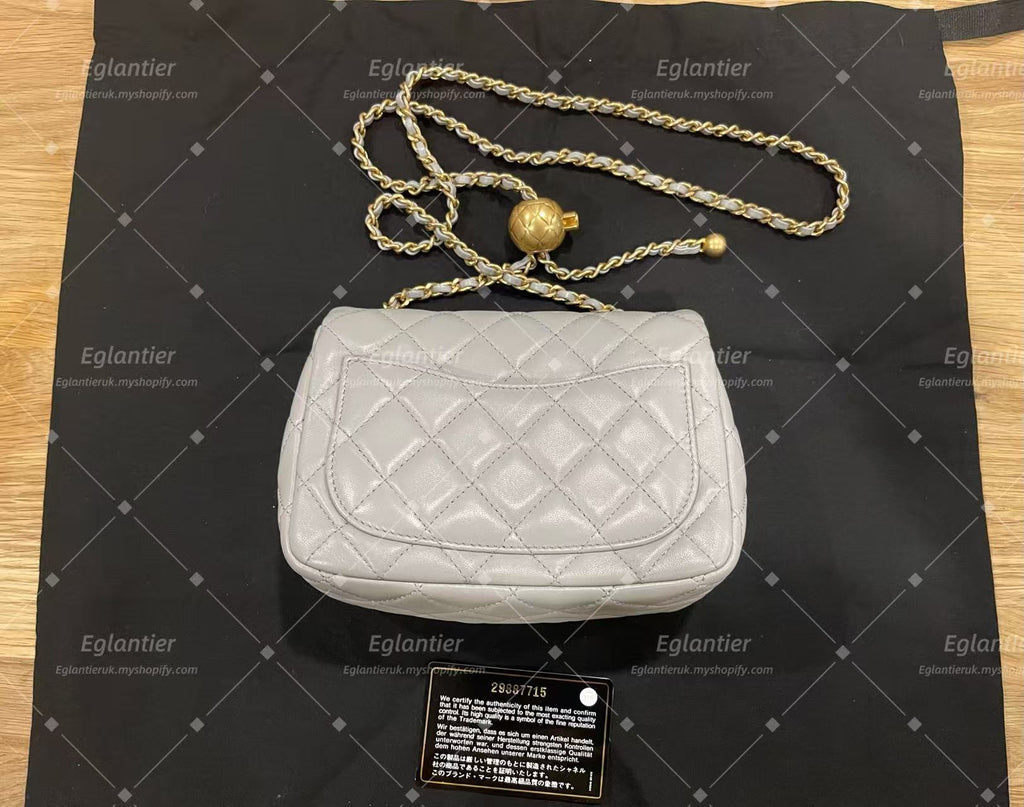Chanel Timeless flap mini square with pearl lambskin grey GHW