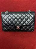 Chanel  Classic double flap bag lambskin black medium silver hardware