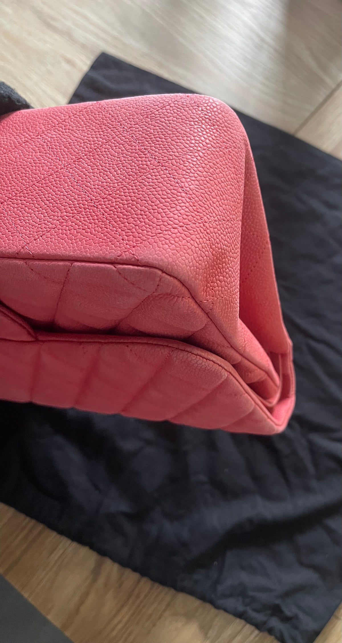 Chanel double flap bag red caviar jumbo silver gold hardware