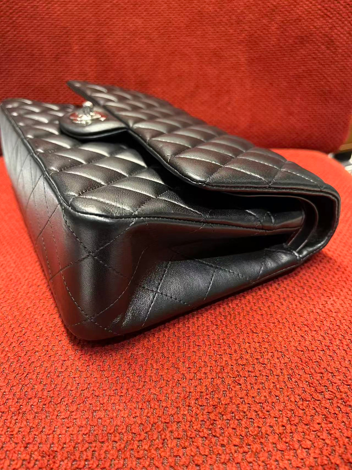 Chanel  Classic double flap bag lambskin black medium silver hardware