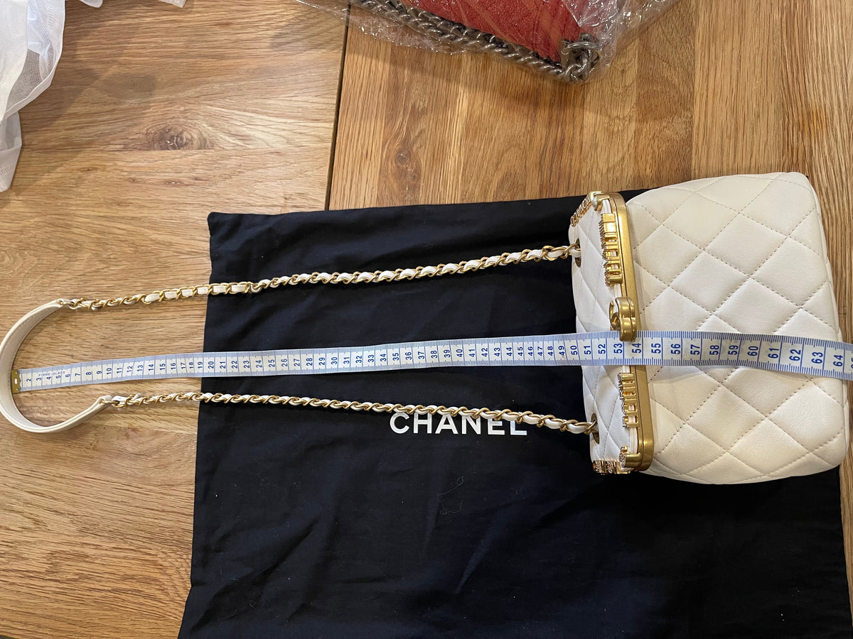 chanel small bag gold hardware white