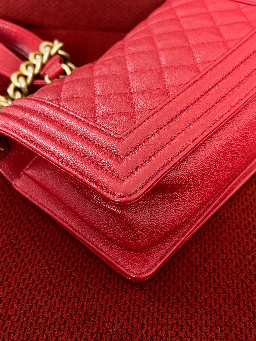 Chanel leboy small red caviar leather gold hardware