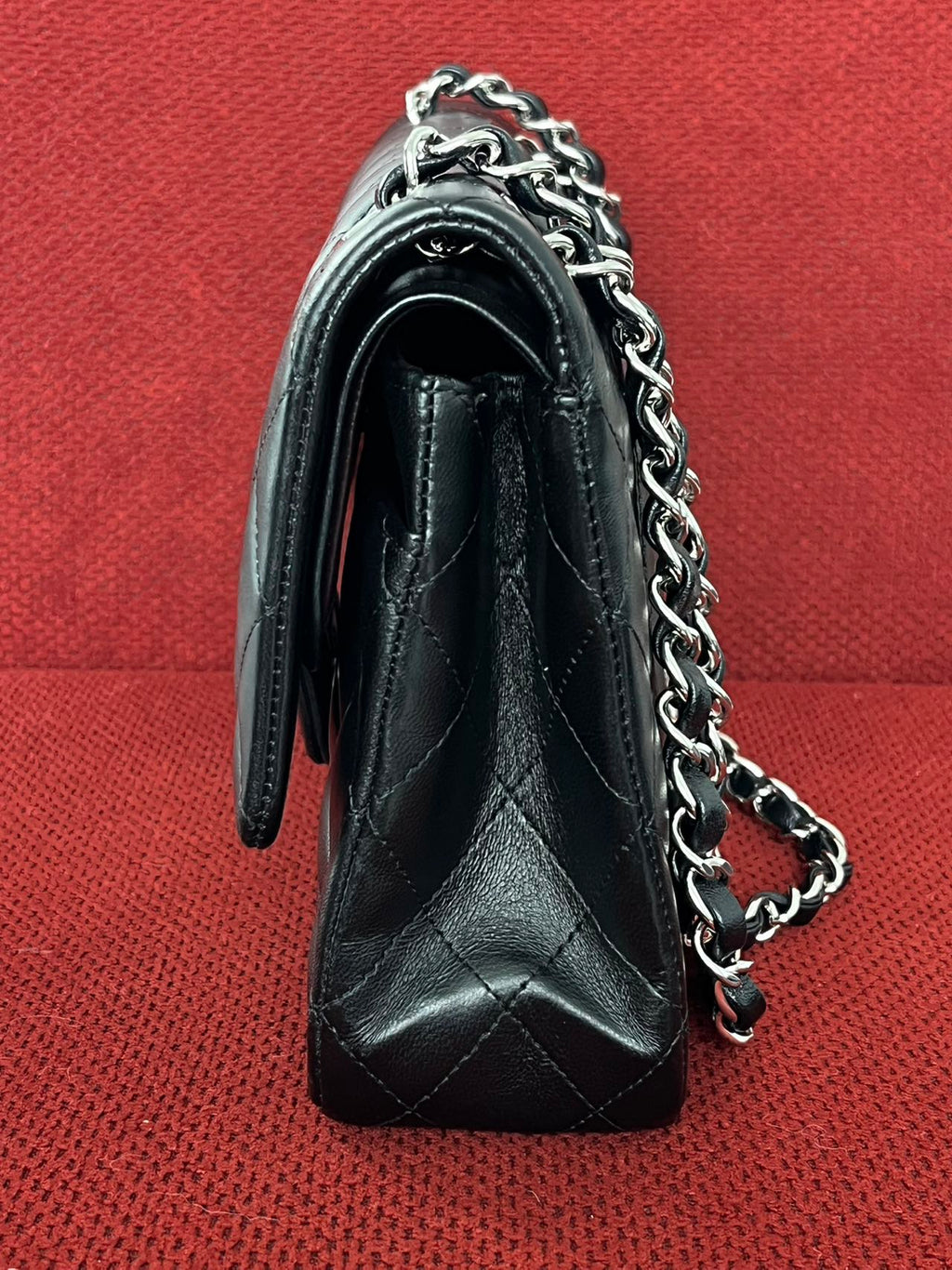 Chanel  Classic double flap bag lambskin black medium silver hardware