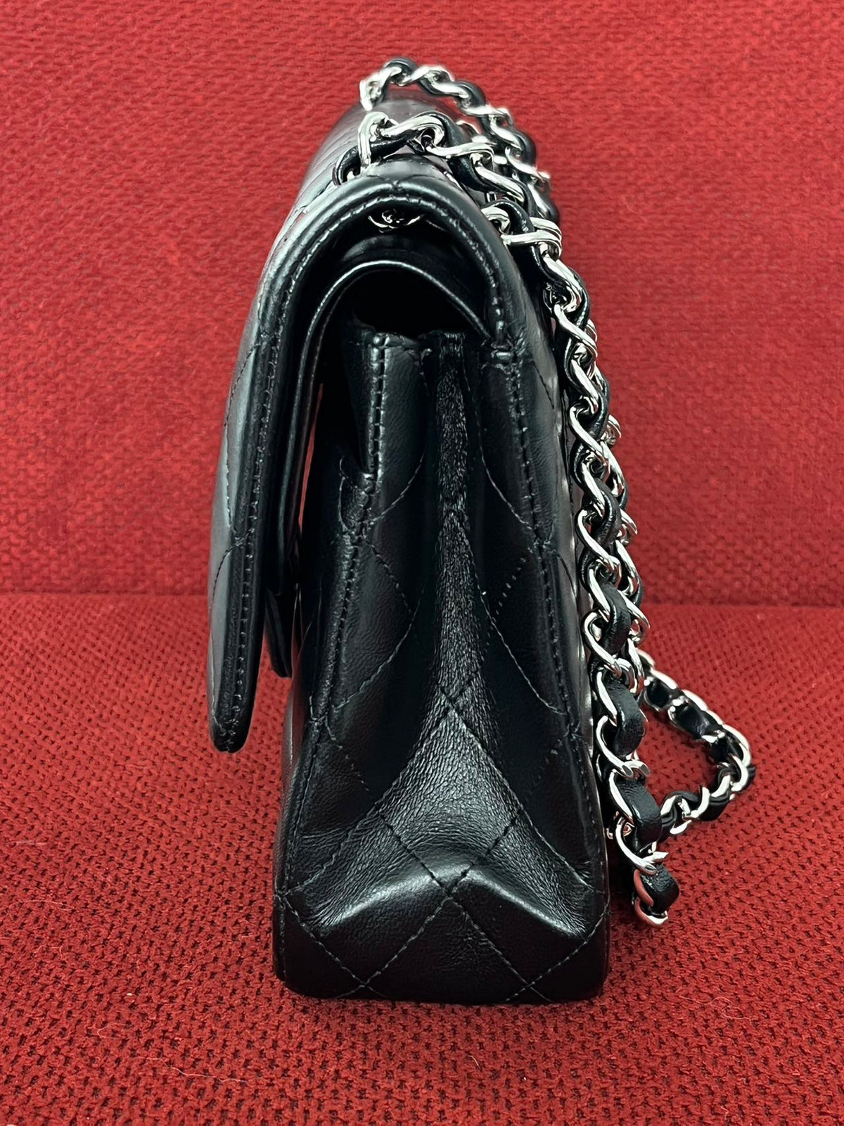 Chanel  Classic double flap bag lambskin black medium silver hardware