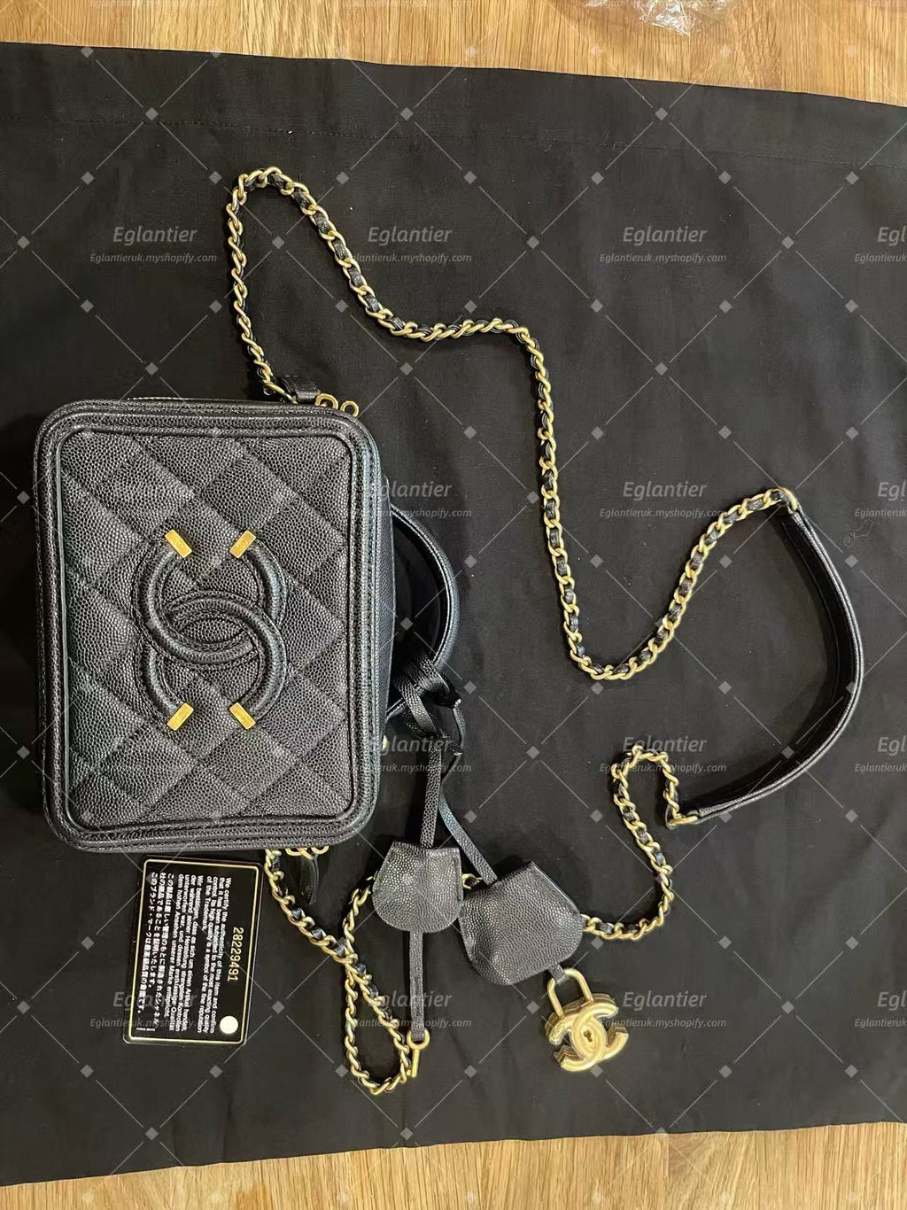 Chanel Small Quilted Vanity Case with Chain - Black with ID card