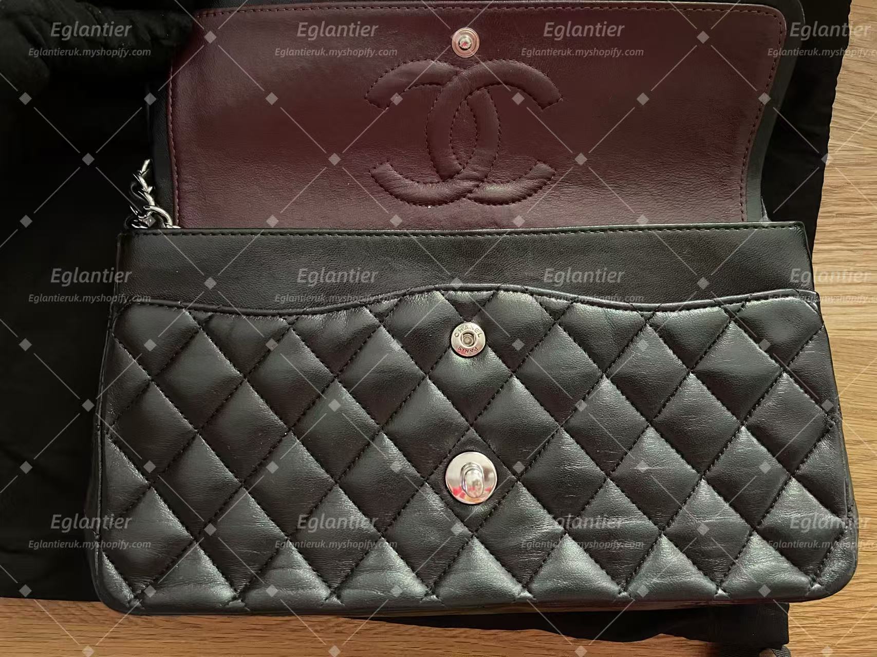 Chanel Timeless Classic double flap bag lambskin black medium silver hardware