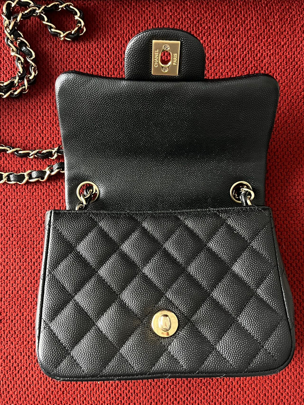 Chanel mini square flap bag caviar leather