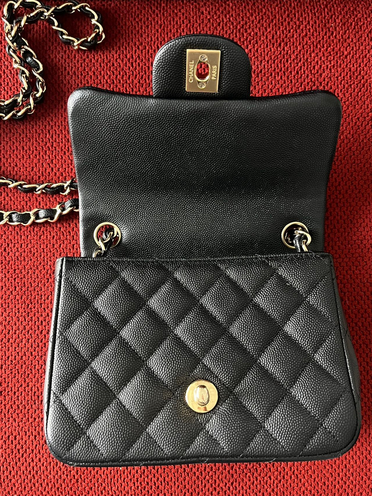 Chanel mini square flap bag caviar leather