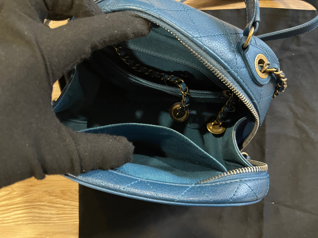 chanel small blue bag gold hardware