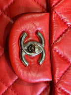 Chanel single flap bag red jumbo gold hardware lambskin