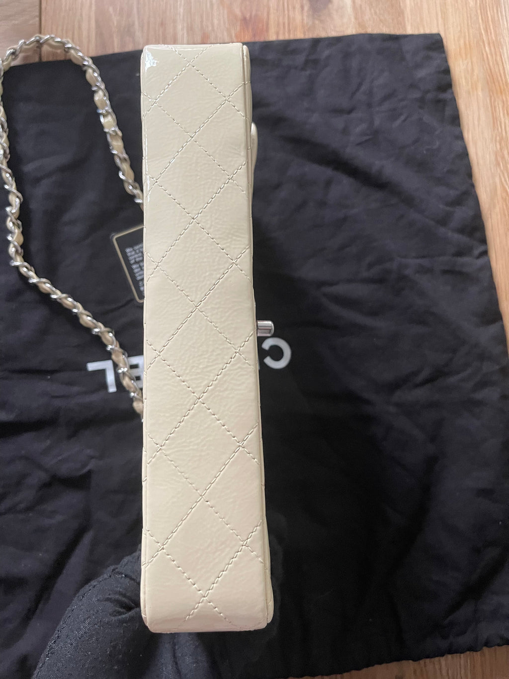 Chanel flap bag patent beige color