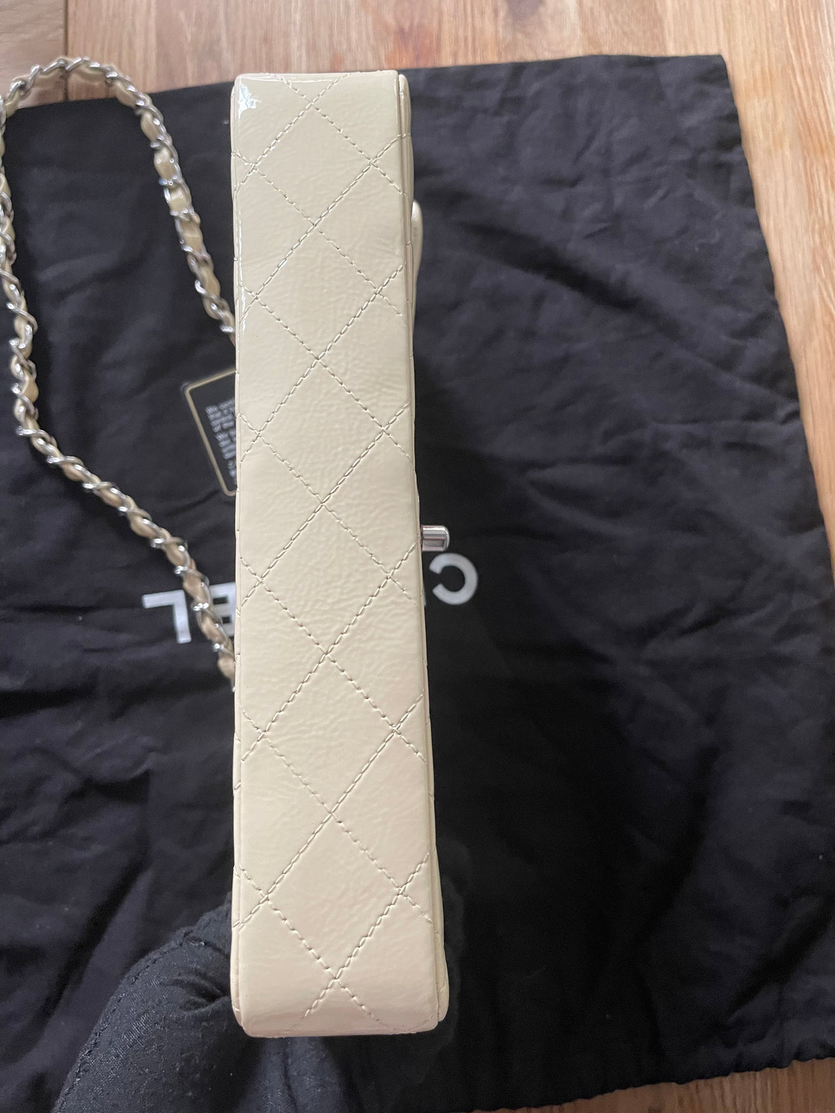 Chanel flap bag patent beige color