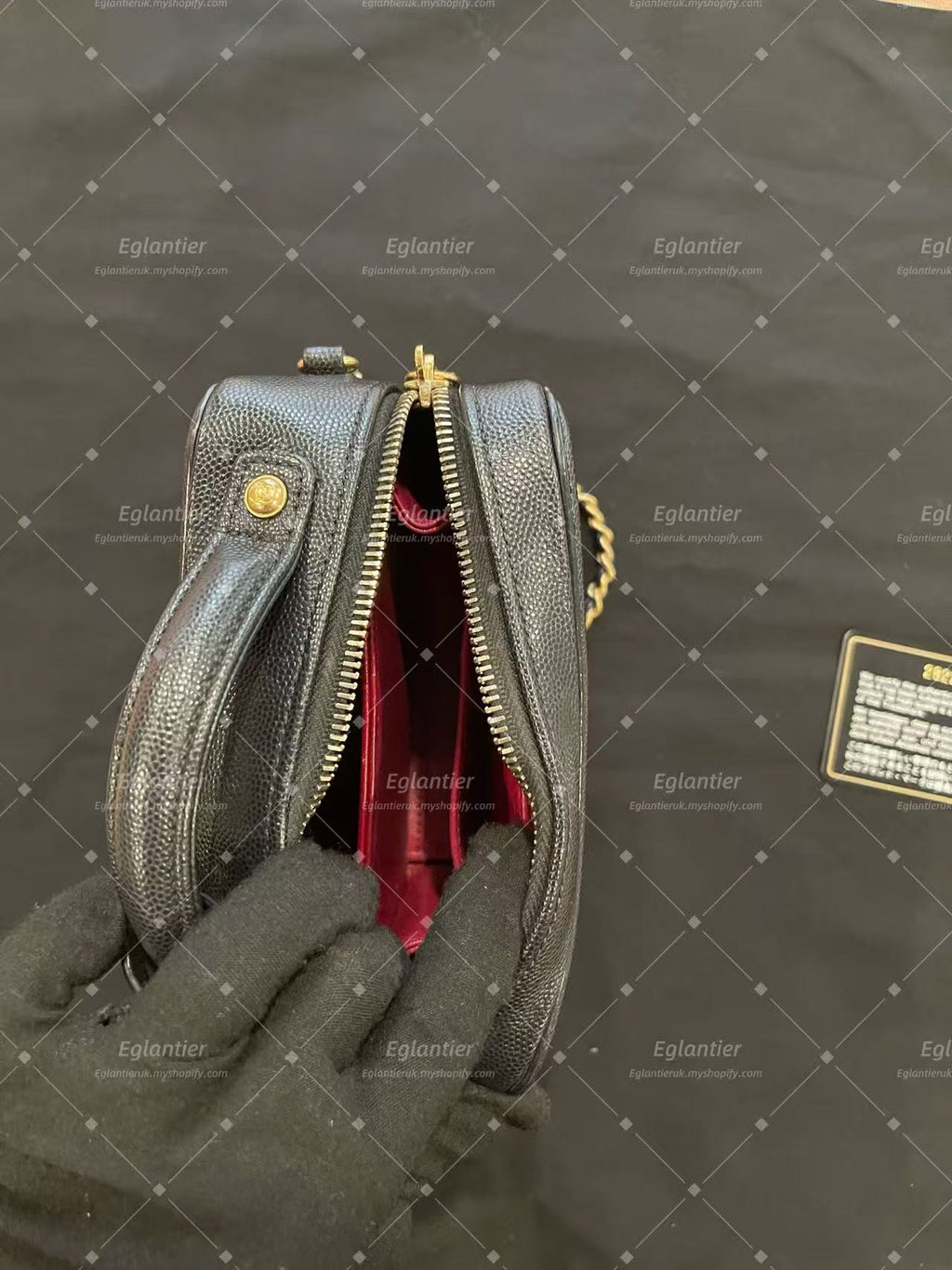 Chanel Small Quilted Vanity Case with Chain - Black with ID card