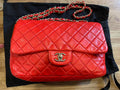 Chanel single flap bag red jumbo gold hardware lambskin