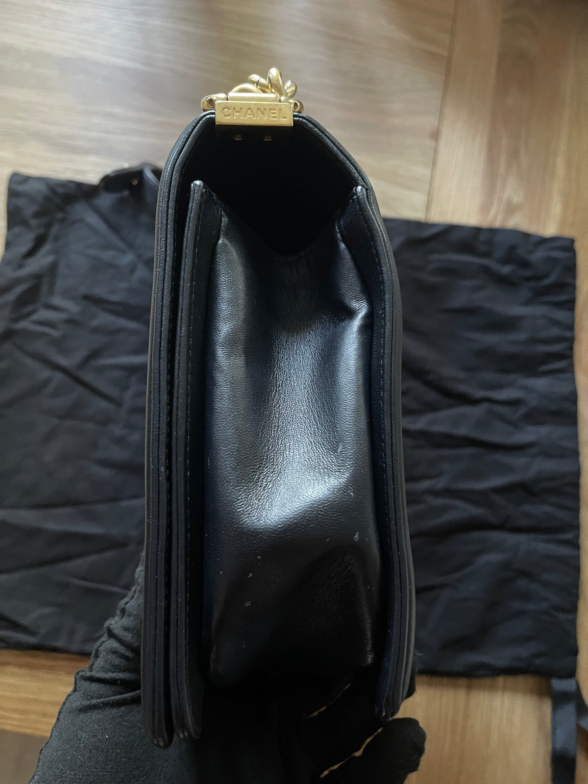 chanel leboy large black lambskin gold hardware