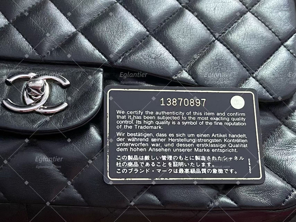 Chanel Timeless Classic single flap jumbo lambskin black silver hardware ID Card