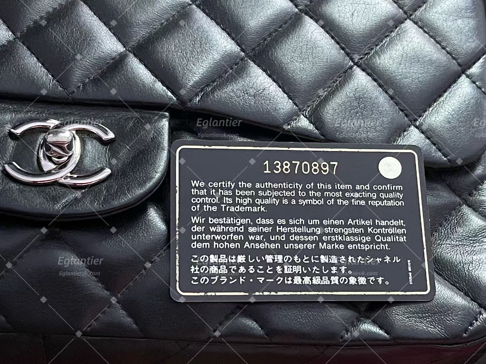 Chanel Timeless Classic single flap jumbo lambskin black silver hardware ID Card