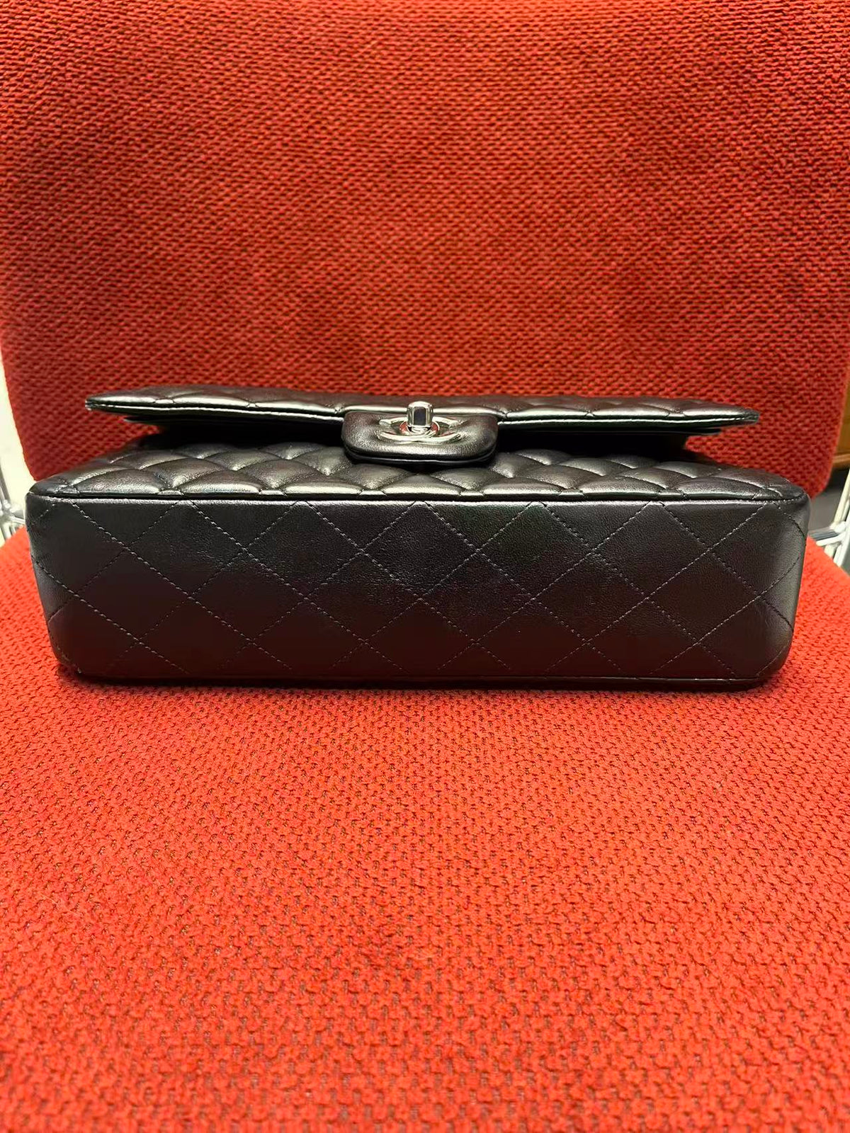Chanel  Classic double flap bag lambskin black medium silver hardware