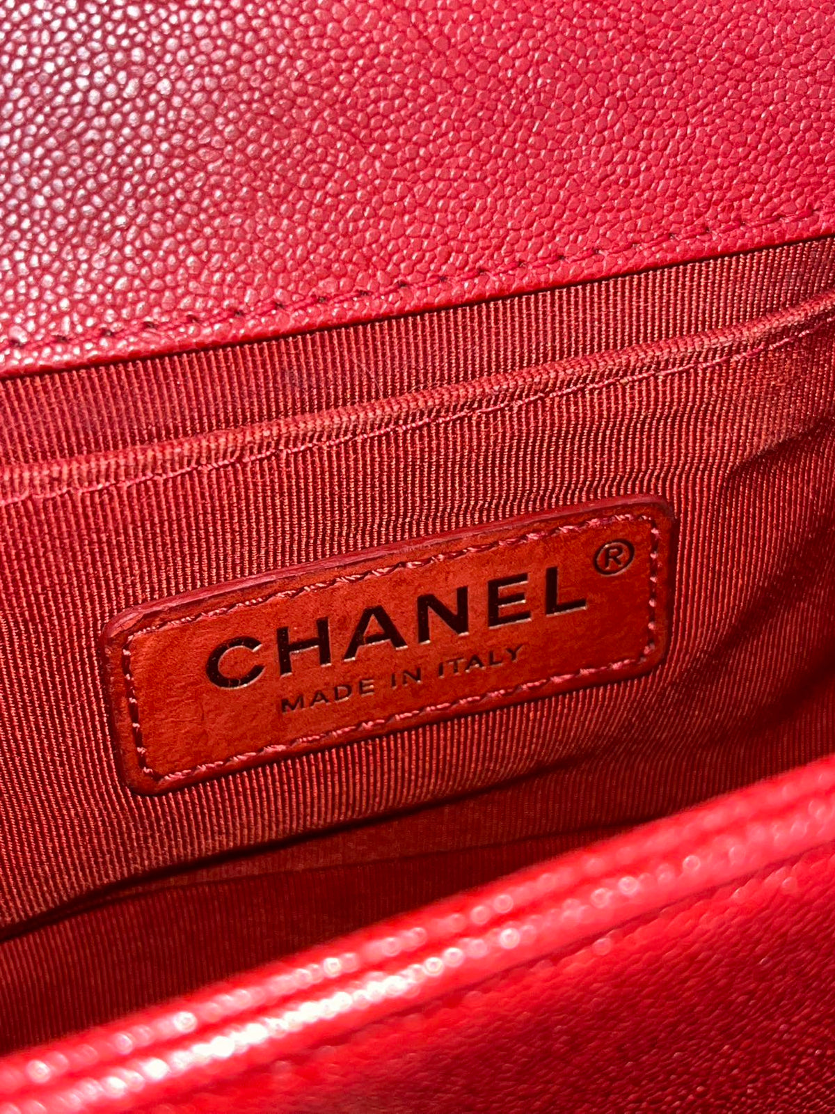 Chanel leboy small red caviar leather gold hardware