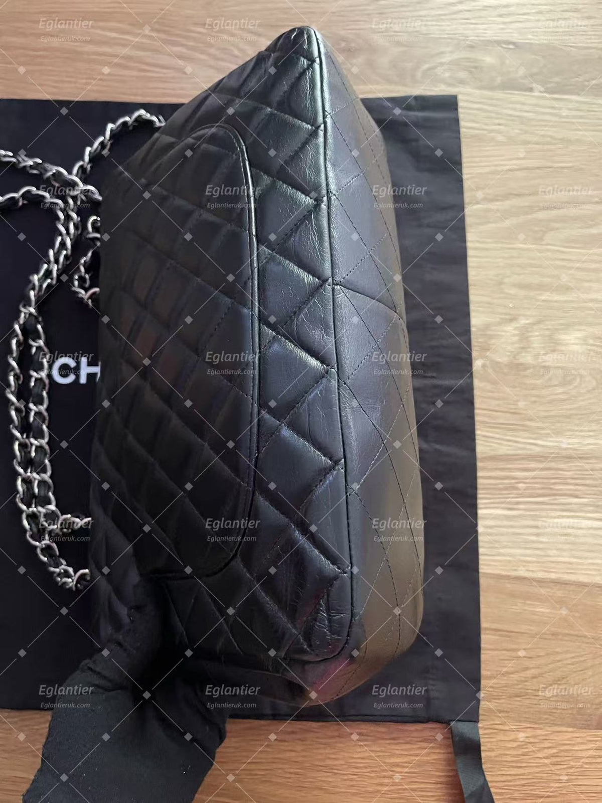 Chanel Timeless Classic single flap jumbo lambskin black silver hardware ID Card