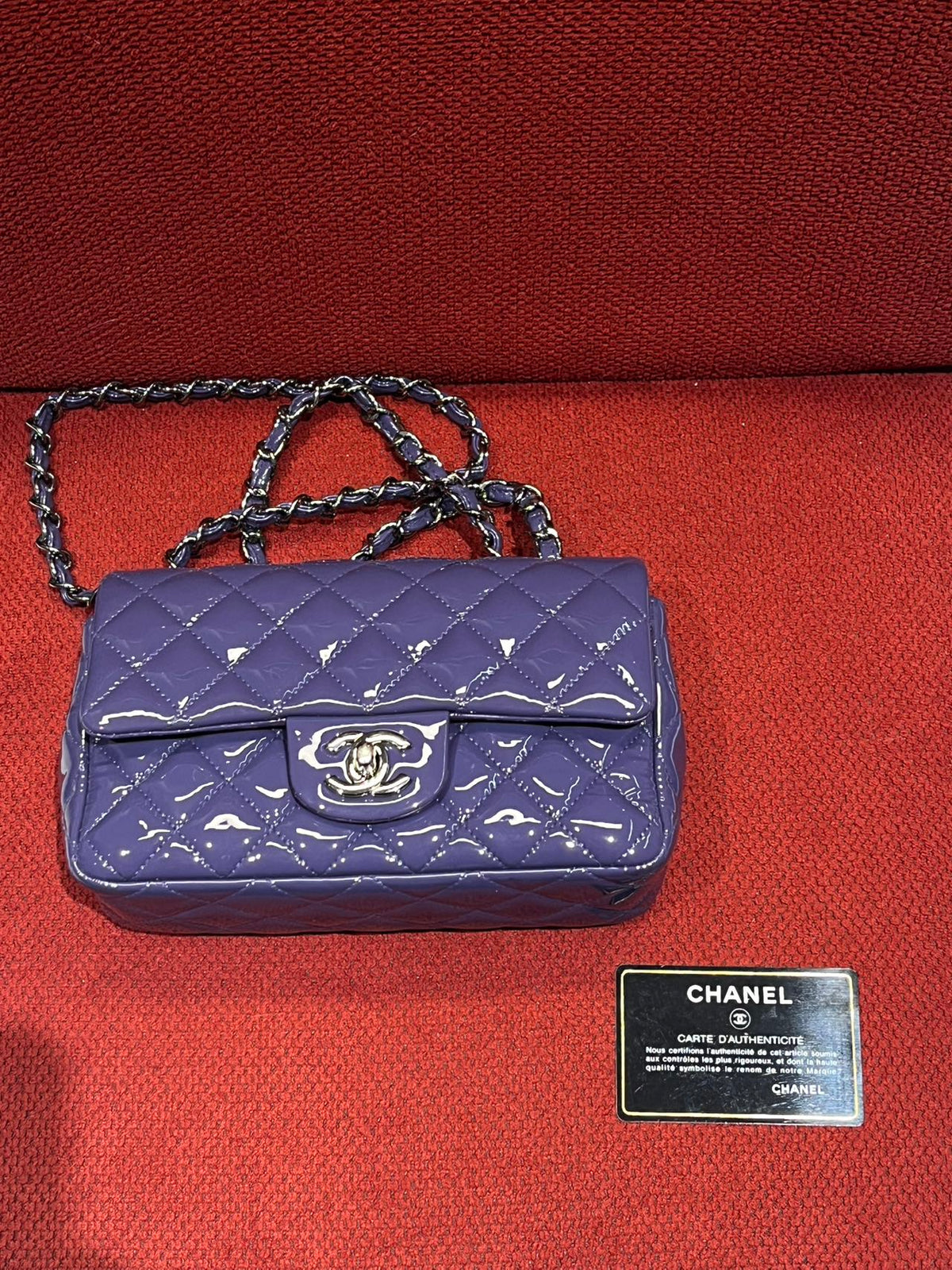 Chanel Timeless Classic flap mini rectangle patent purple
