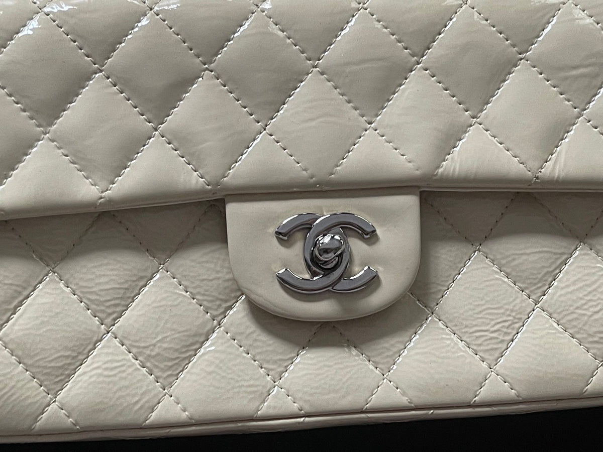 Chanel flap bag patent beige color