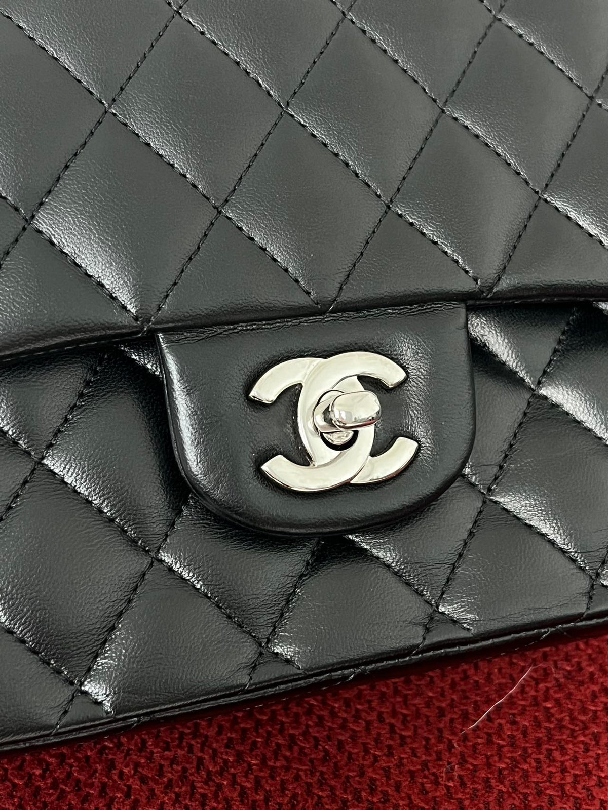 Chanel  Classic double flap bag lambskin black medium silver hardware