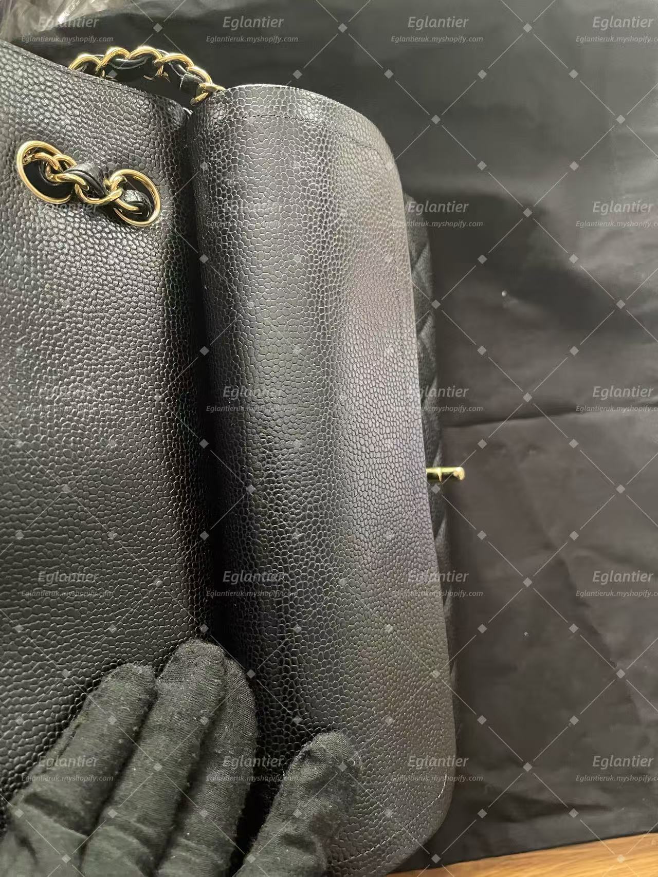 Chanel Timeless Classic double flap black medium caviar gold hardware microchip