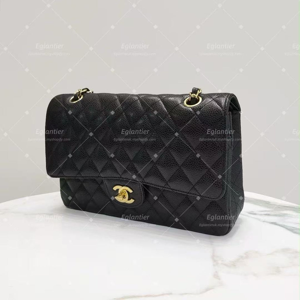 Chanel Timeless Classic double flap black medium caviar gold hardware with ID card