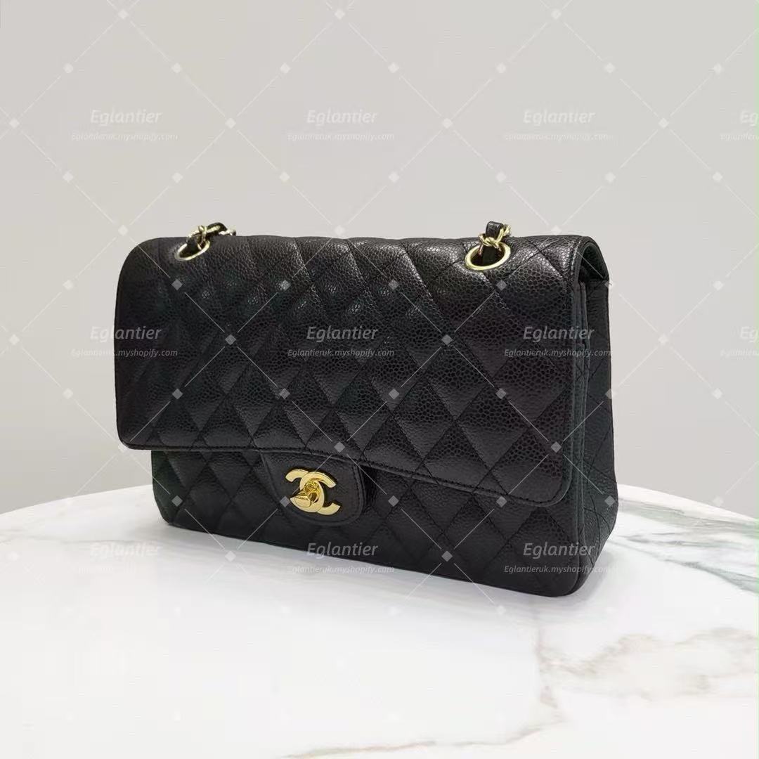 Chanel Timeless Classic double flap black medium caviar gold hardware with ID card