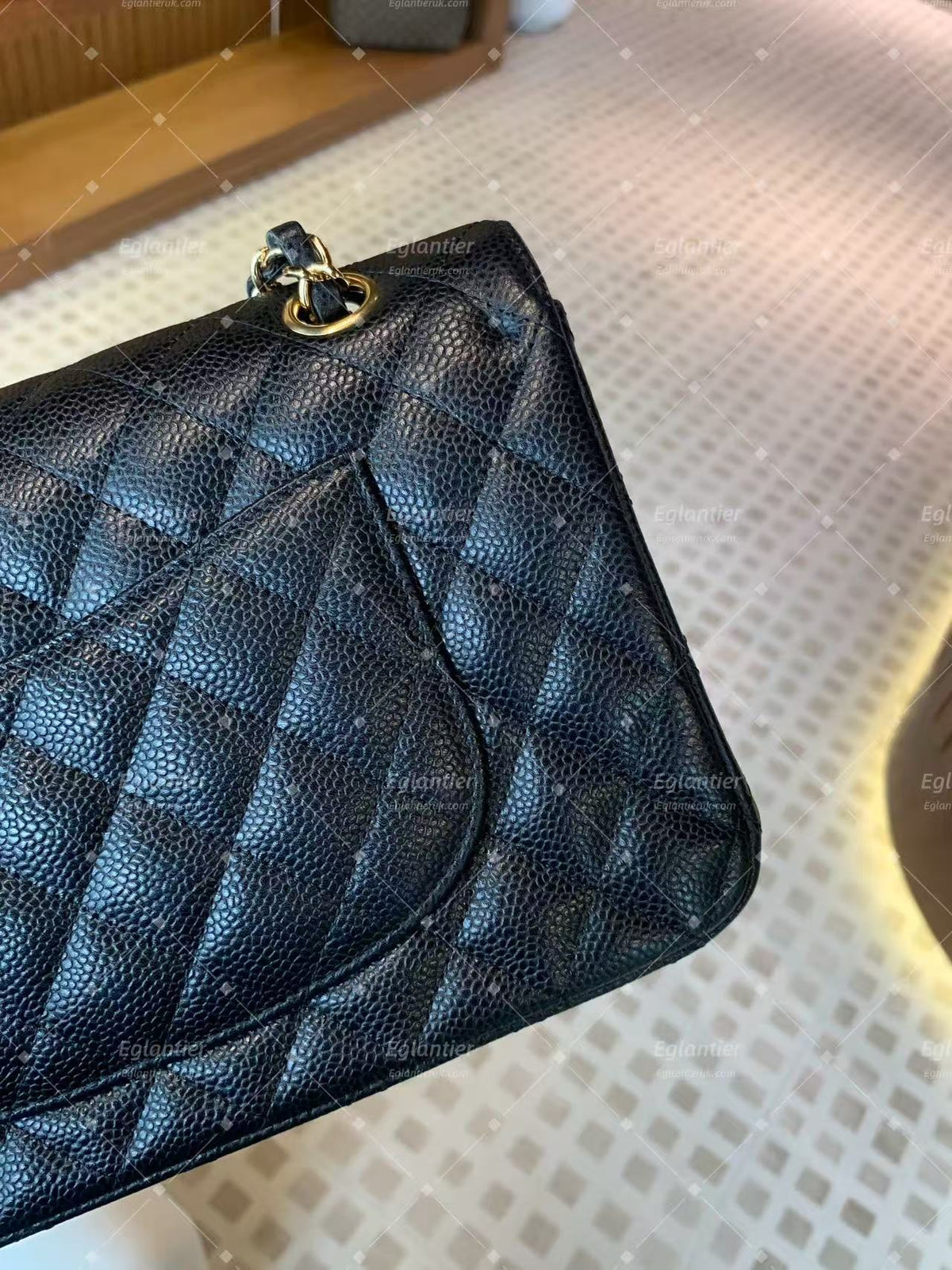 Chanel Timeless Classic Double Flap | Medium | Black Caviar | Gold Hardware | Pre-Owned| ID CARD