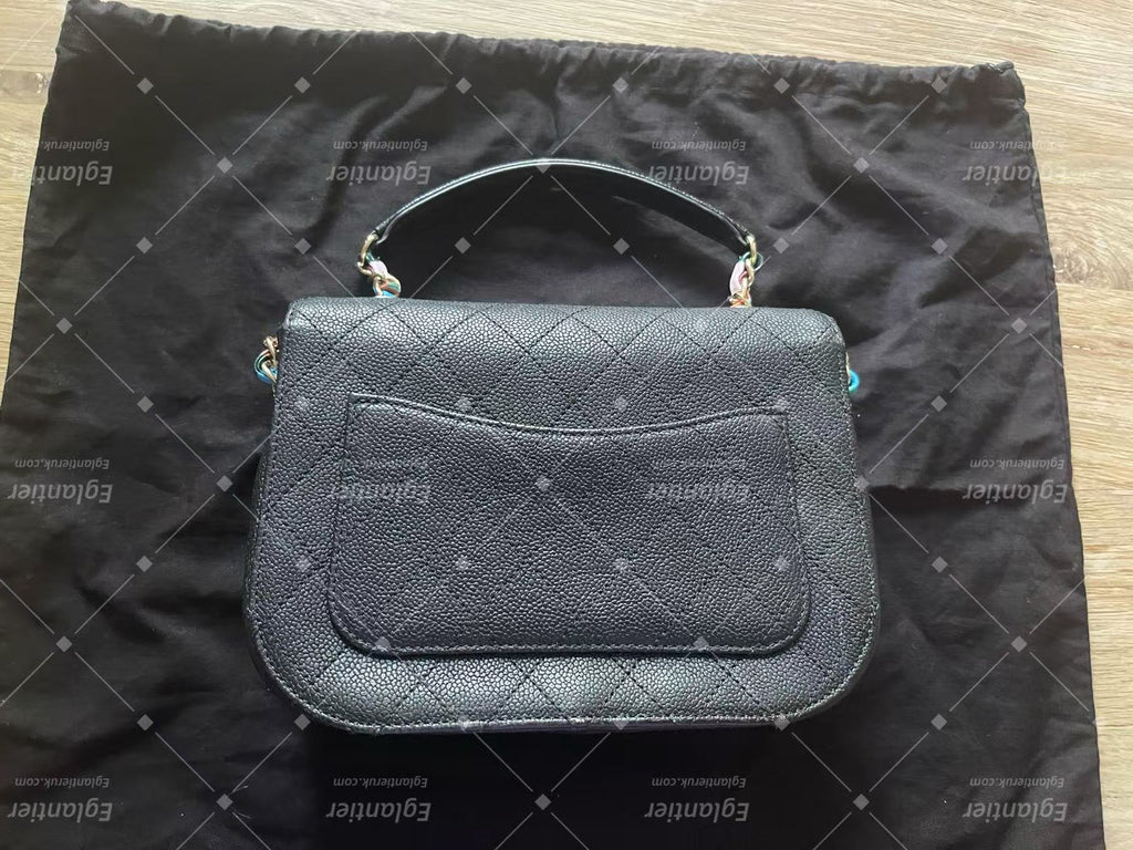 chanel small black flap bag with ID card gold hardware