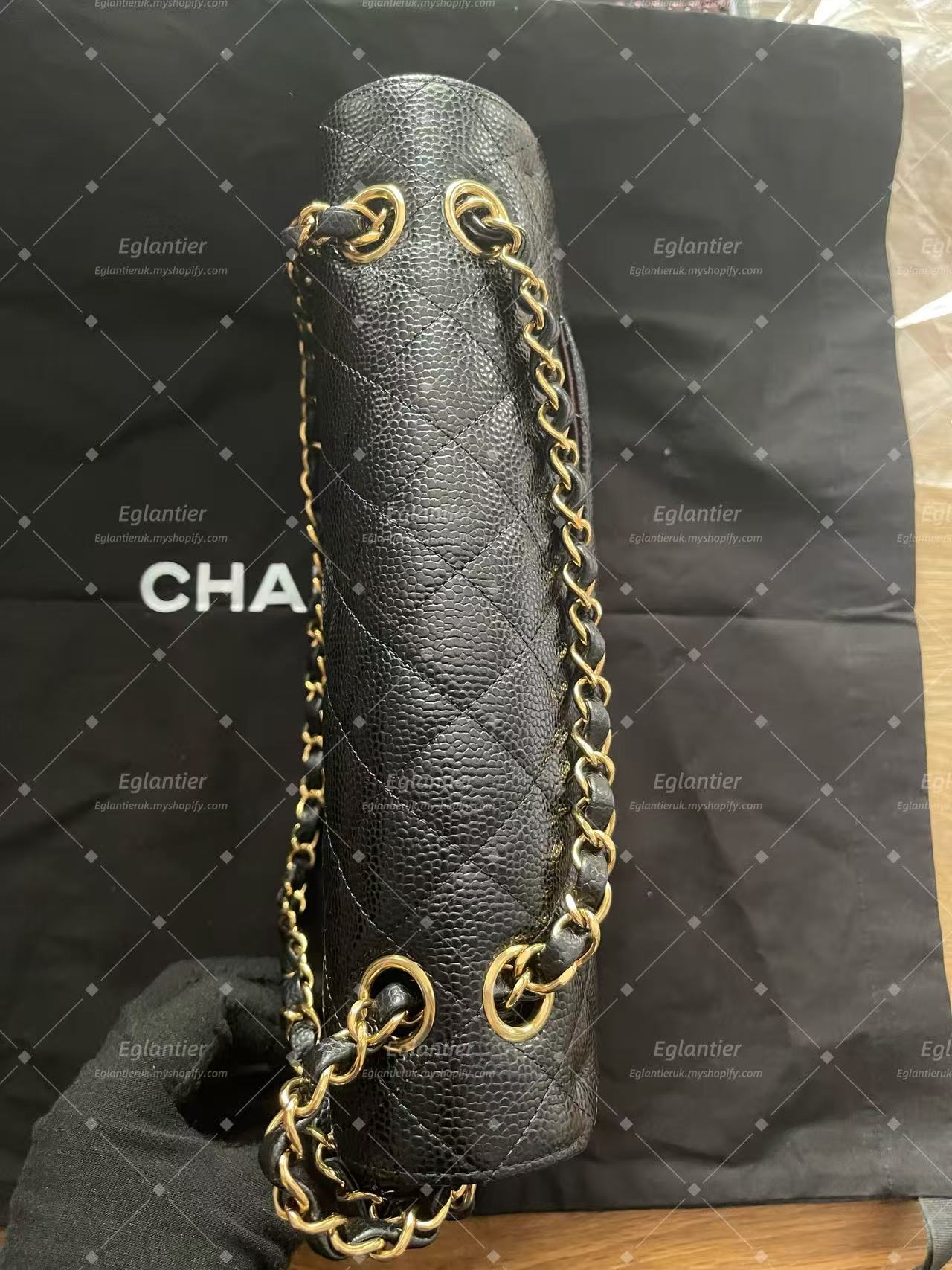 Chanel Timeless Classic double flap black medium caviar gold hardware microchip