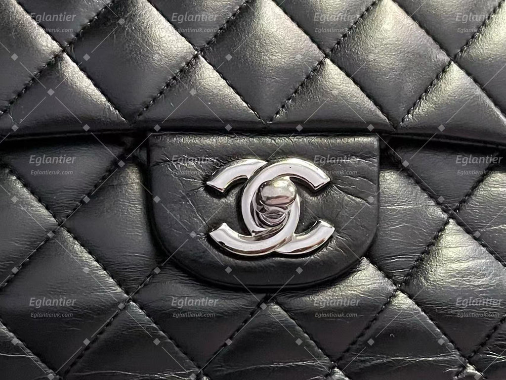 Chanel Classic double flap bag lambskin black medium silver hardware