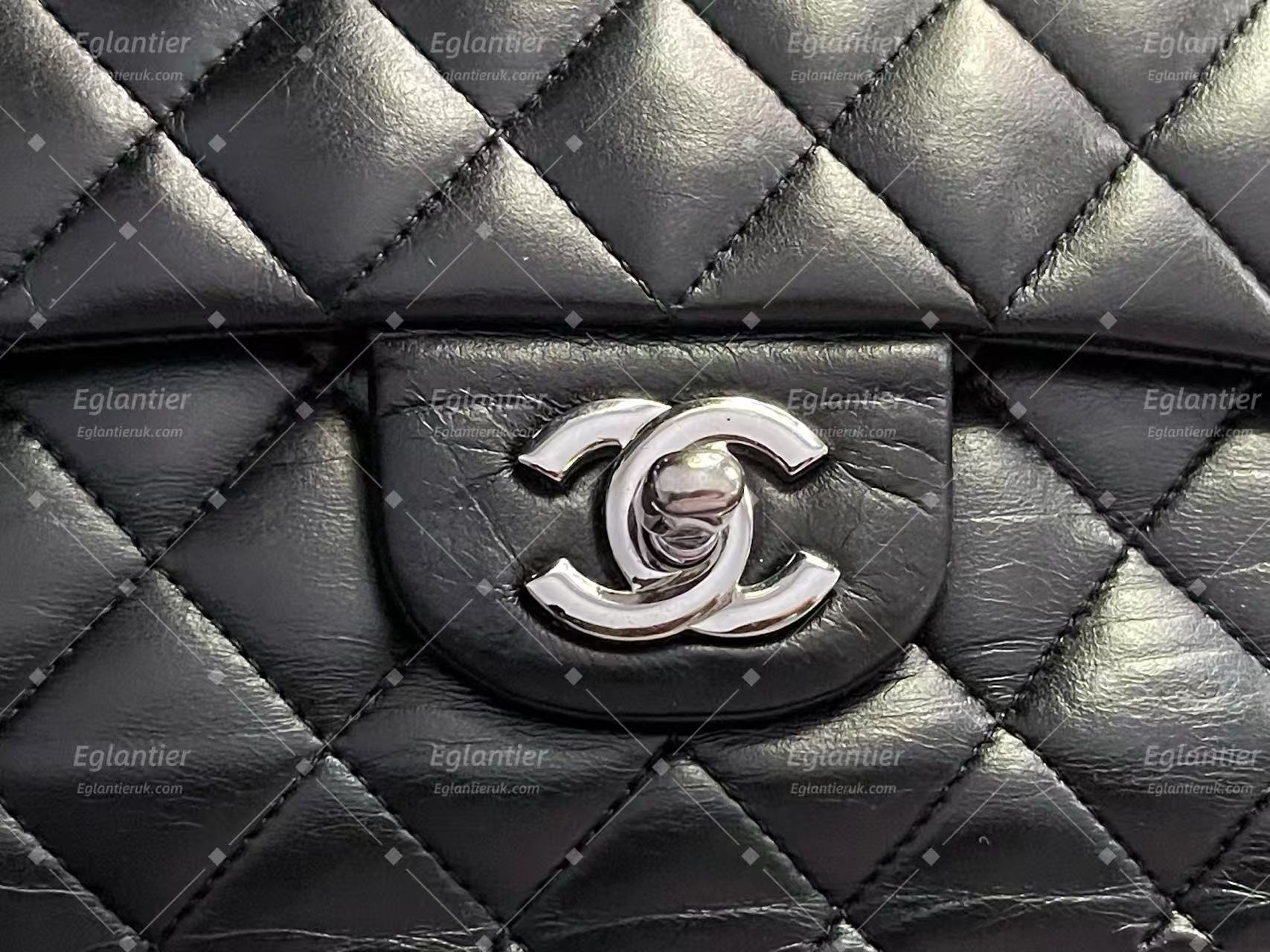 Chanel Classic double flap bag lambskin black medium silver hardware