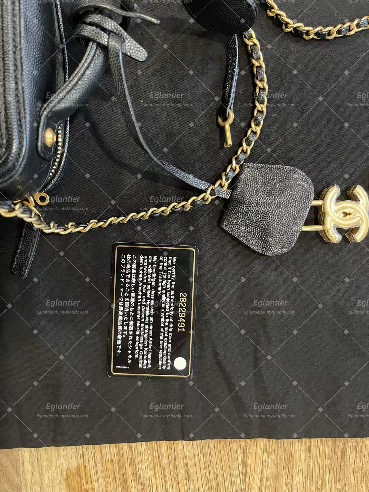 Chanel Small Quilted Vanity Case with Chain - Black with ID card