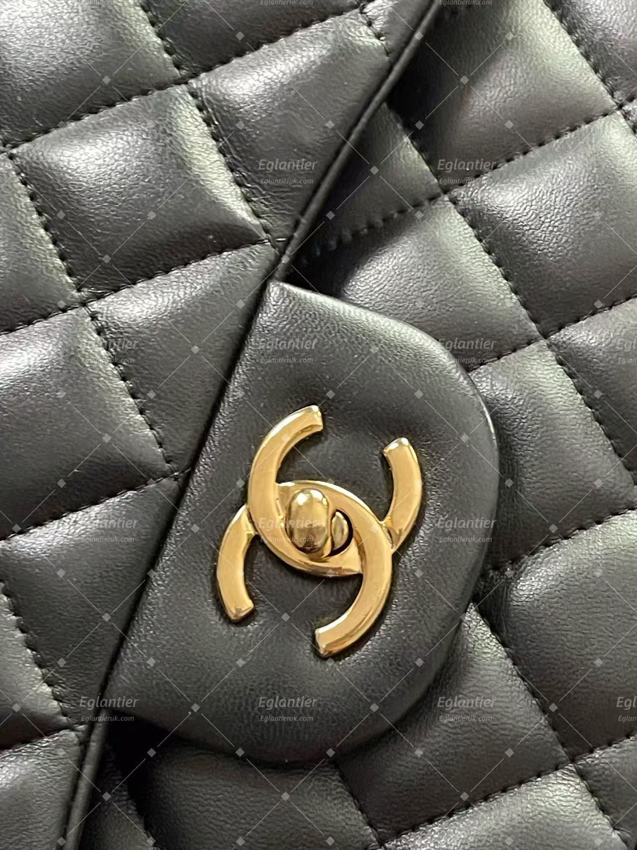 Chanel Timeless Classic double flap bag black jumbo gold hardware lambskin