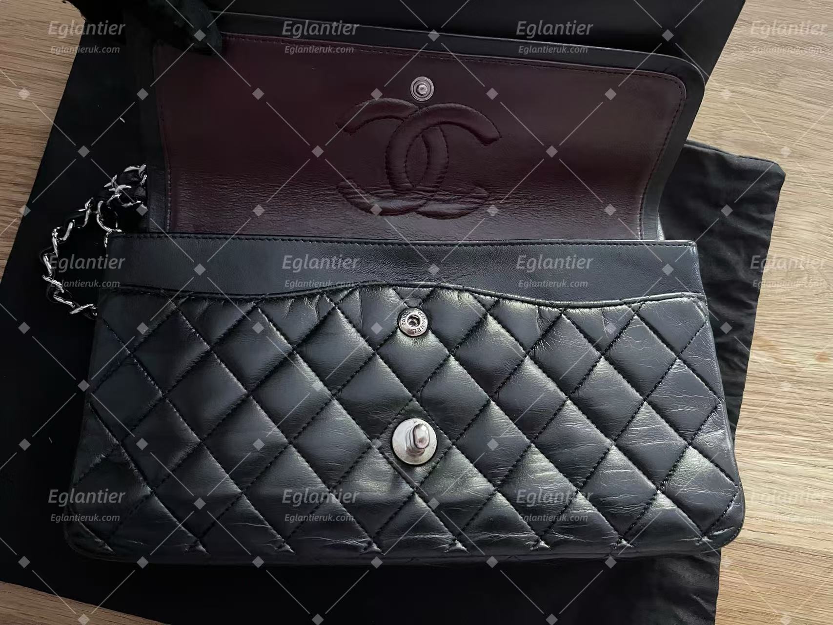 Chanel Classic double flap bag lambskin black medium silver hardware