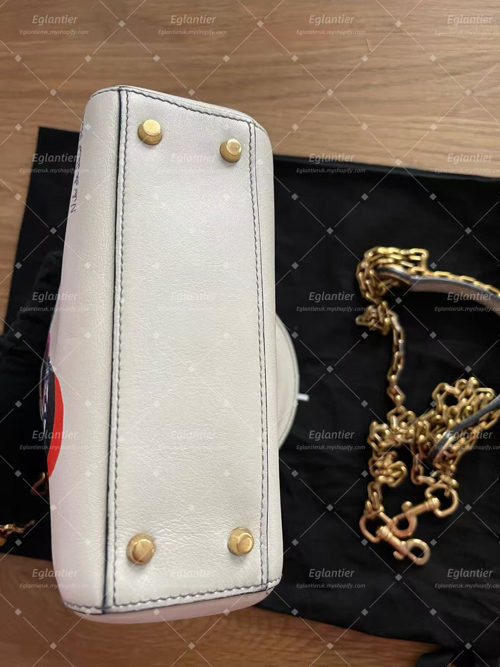 Lady dior min white calfskin with chain gold hardware