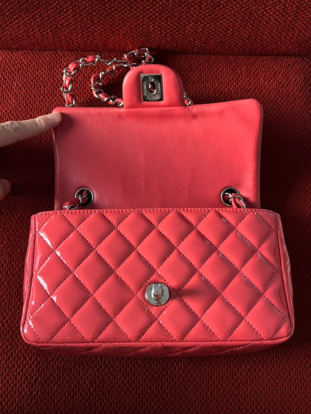 Chanel Timeless Classic flap mini rectangle patent pink