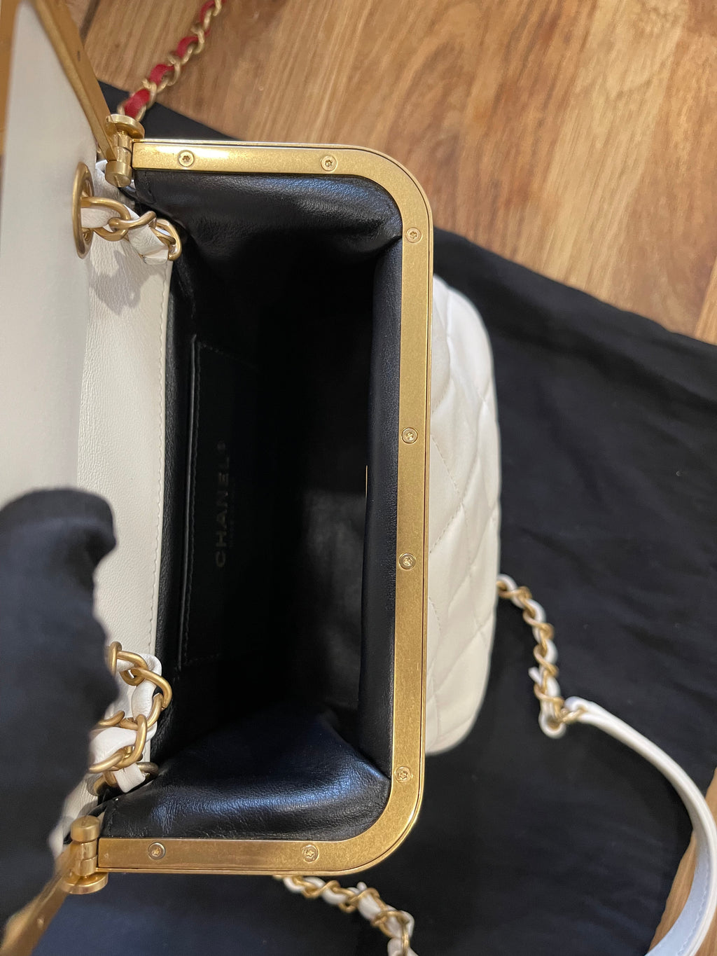 chanel small bag gold hardware white