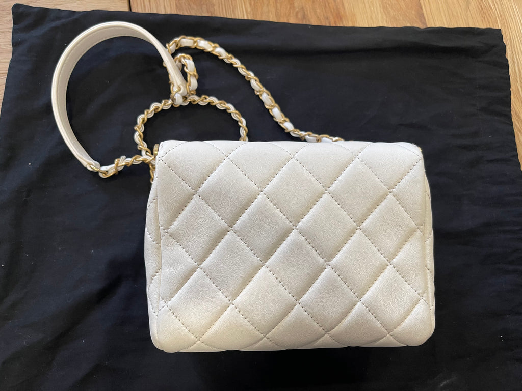 chanel small bag gold hardware white