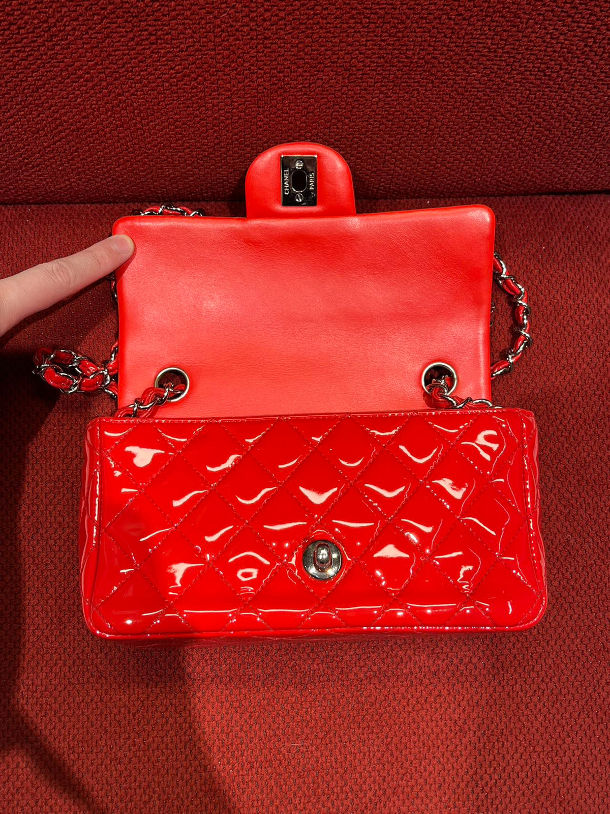 Chanel Timeless Classic flap mini rectangle patent red